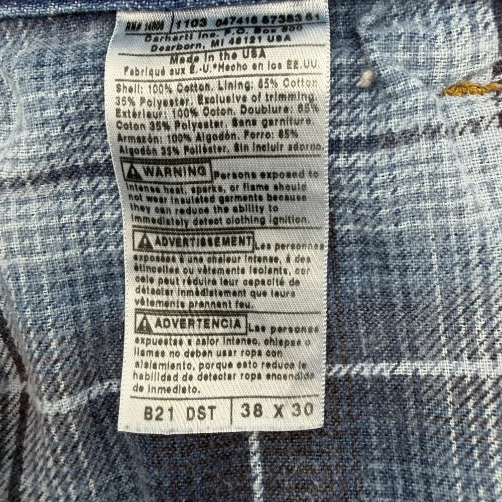 Carhartt B21 DST Flannel Lined Jeans Mens 38x30 Made in USA Relaxed Fit Denim